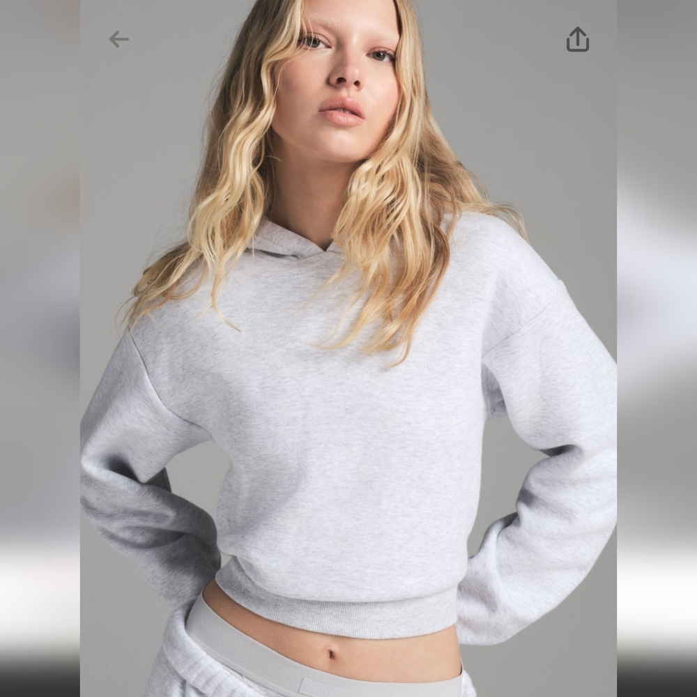 Skims CoTTON FLEECE SHRUNKEN HOODIE | LIGHT HEATHER GREY | XXS